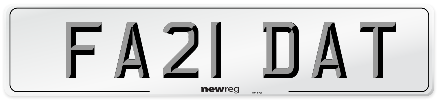 FA21 DAT Number Plate from New Reg